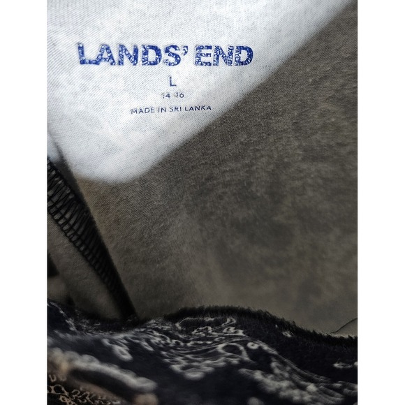 Lands End Starfish Straight Leg Pants Womens Size L Black White Floral Pull On - Picture 3 of 10